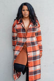 CASUAL PLAID COAT - ORANGE