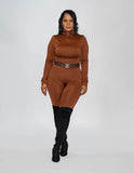 SOLID FITNESS LONG SLEEVE BROWN JUMPSUIT